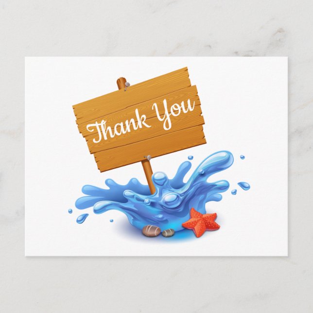 Nautic Vielen Dank Ocean Waves Blue Summer Wedding Postkarte (Vorderseite)