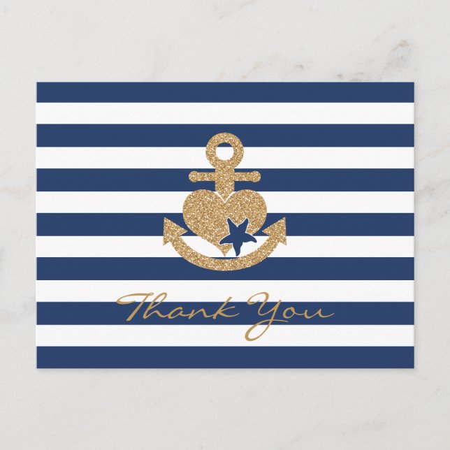 Nautic Vielen Dank Postcard Navy & Gold Postkarte (Vorderseite)
