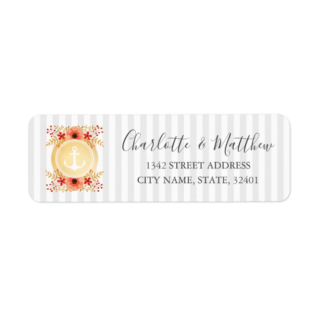 Nautic Watercolor Floral Gold Ankerhochzeit (Vorne)
