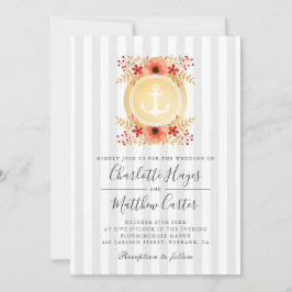 Nautic Watercolor Floral Gold Ankerhochzeit Einladung