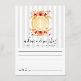 Nautic Watercolor Floral Gold Ankerhochzeit Hinweiskarte