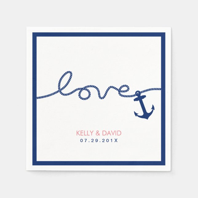 Nautic Wedding Anchor & Rope Simple Border Serviette (Vorderseite)