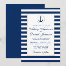 Nautic Wedding Blue Stripes Einladung B