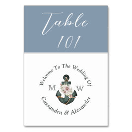 Nautic Wedding Dusty Blue Monogram Floral Anchor Tischnummer