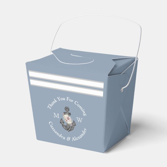 Nautic Wedding Floral Anchor Dusty Blue White Geschenkschachtel (Vorderseite)