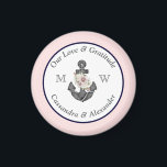 Nautic Wedding Floral Anchor Navy Blau und Rosa Magnet<br><div class="desc">Nautical Pink und Navy Blue Hintergrund Blumenanker mit Rope Boat Theme Hochzeitsmagnet /Gastgeschenke Hochzeiten</div>