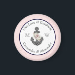 Nautic Wedding Floral Anchor Navy Blau und Rosa Magnet<br><div class="desc">Nautical Pink und Navy Blue Hintergrund Blumenanker mit Rope Boat Theme Hochzeitsmagnet /Gastgeschenke Hochzeiten</div>