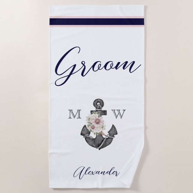 Nautic Wedding Floral Anchor Pink Marine Brides Strandtuch (Vorderseite)