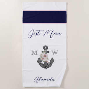 Nautic Wedding Floral Anchor Pink Navy Bestman Strandtuch