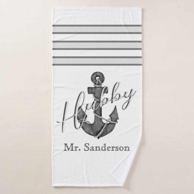 Nautic Wedding Floral Anchor Silver Gray Badehandtuch (Badehandtuch)