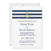 Nautic Wedding Gold Anchor Navy Stripes