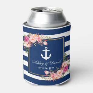 Nautic Wedding Navy Blau Streifen Gold Floral Dosenkühler