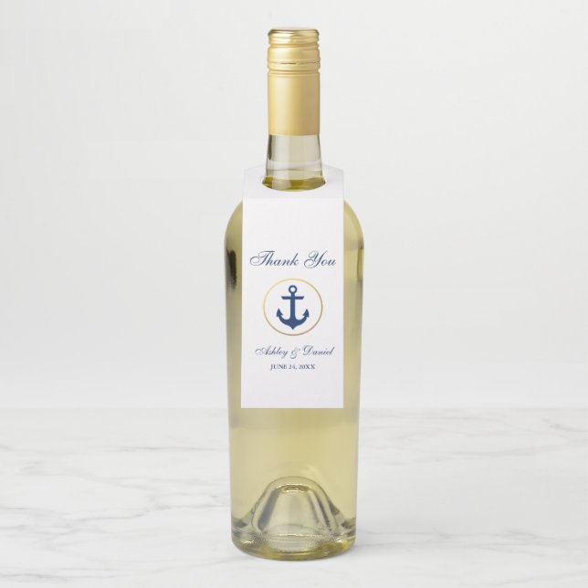 Nautic Wedding Navy Blue Gold White Vielen Dank Flaschenanhänger (Auf Flasche)