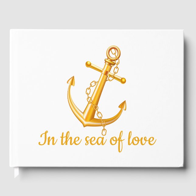 Nautic Wedding Orange Anchor Beach Summer Ocean Gästebuch (Vorderseite)