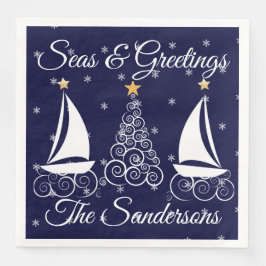 Nautic Weihnachtsnachtsschiff blaues Segelboot Pap Serviette