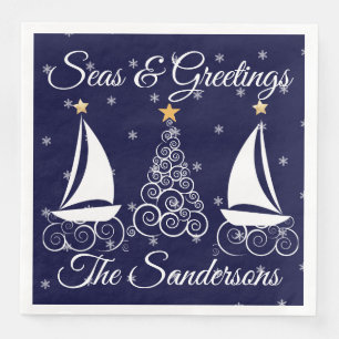 Nautic Weihnachtsnachtsschiff blaues Segelboot Pap Serviette