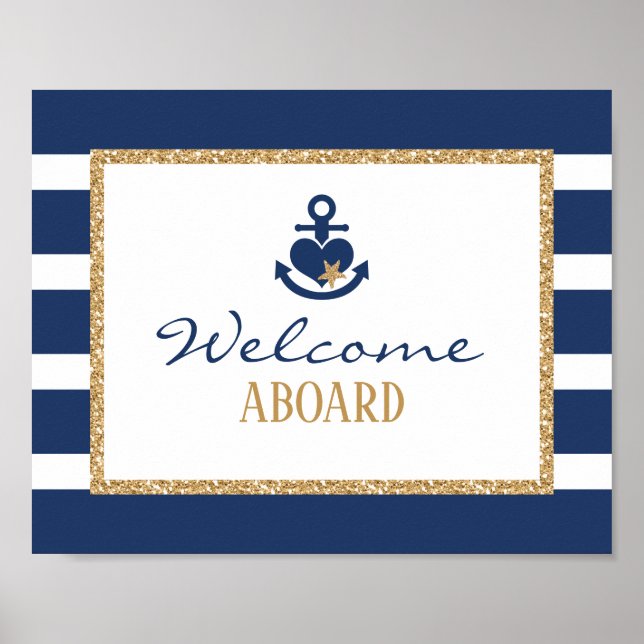 Nautic Welcome Sign Navy & Gold Poster (Vorne)