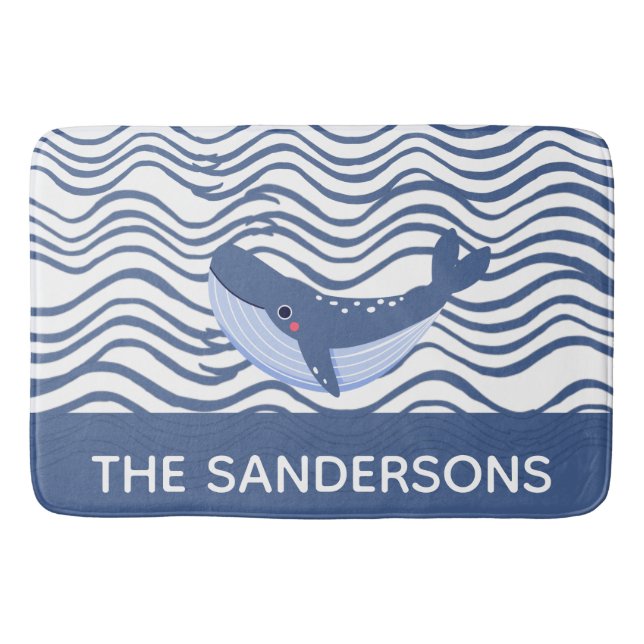 Nautic Whale Gray Blue Küche Teppich oder Bath Mat Badematte (Vorderseite)
