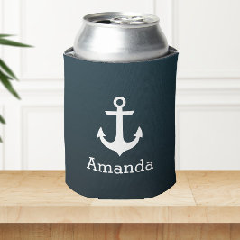 Nautic White Anchor Blue Ombre Personalisiert Name Dosenkühler