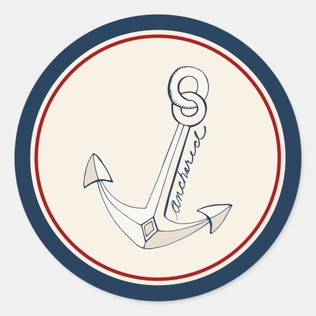 Nautic White Anchor Runder Aufkleber (Vorderseite)