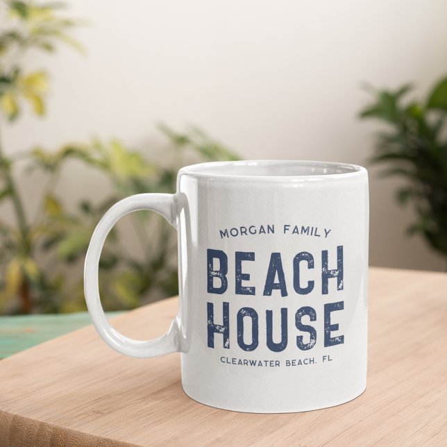 Nautic White Navy Blue Family Name Beach House Kaffeetasse (Von Creator hochgeladen)