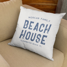 Nautic White Navy Blue Family Name Beach House Kissen
