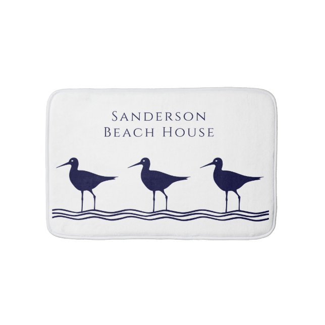Nautic White Navy Blue Sandpipers Adresse Doorma Badematte (Vorderseite)