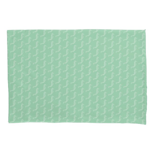 Nautic White Seepferd Skeleton Muster Green Kissenbezug (Vorderseite-Links)