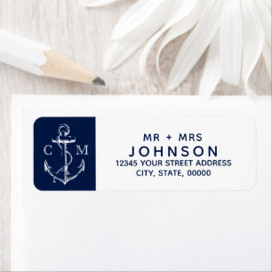 Nautic White Sketch Anchor Navy Monogram