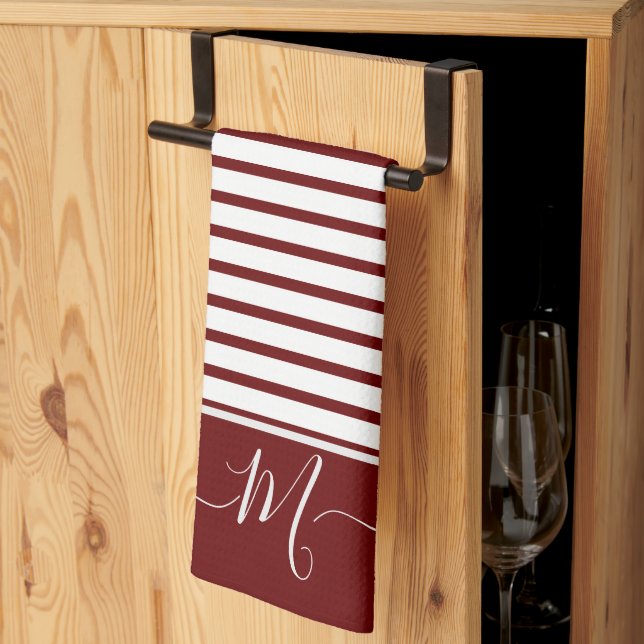 Nautic white Striped Monogram, initiale Küche Geschirrtuch (Drittel gefaltet)
