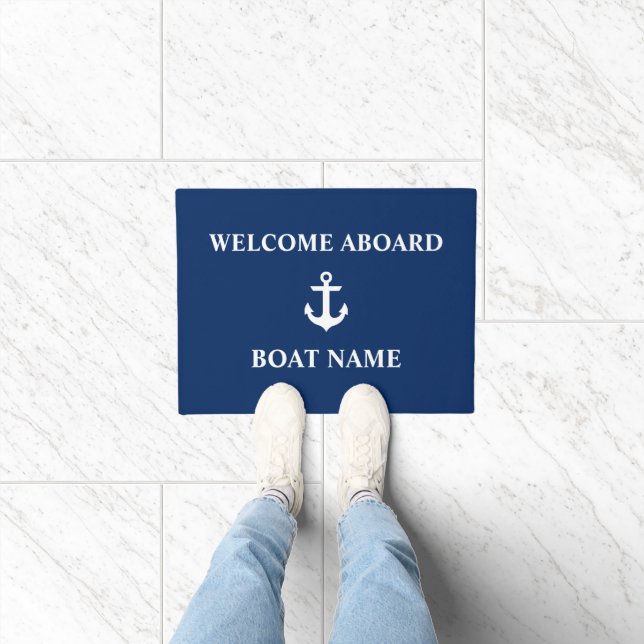 Nautic Willkommen an Bord Anchor Navy Blue Fußmatte (Indoor)