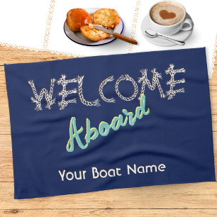 Nautic Willkommen an Bord des Bootes Name Navy Blu Geschirrtuch