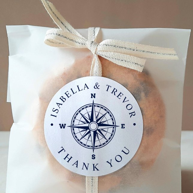 Nautic Wind Compass White | Navy Vielen Dank Runder Aufkleber (Von Creator hochgeladen)