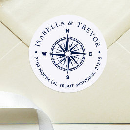 Nautic Wind Rose Compass White Rücksendeadresse Runder Aufkleber