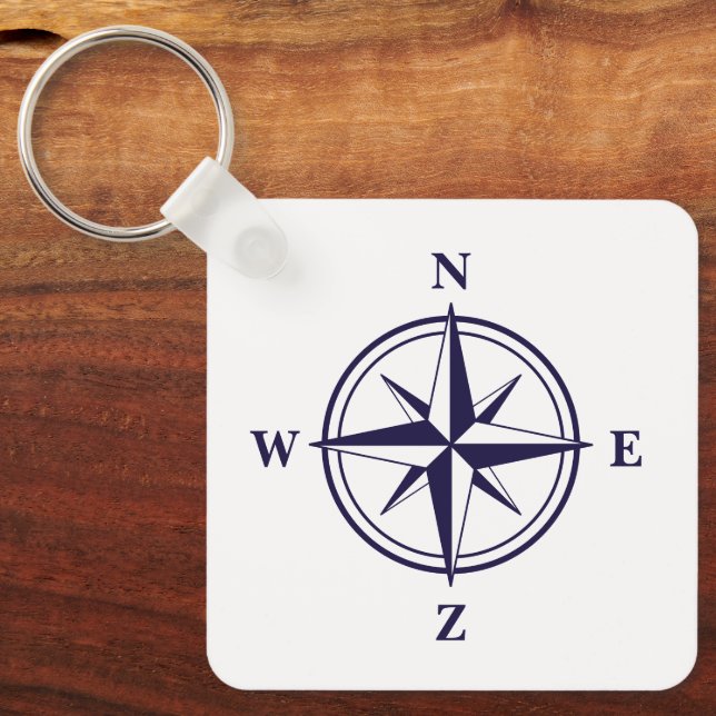 Nautic Wind Rose Kompass Star Marine Blue Custom Schlüsselanhänger (Vorderseite)
