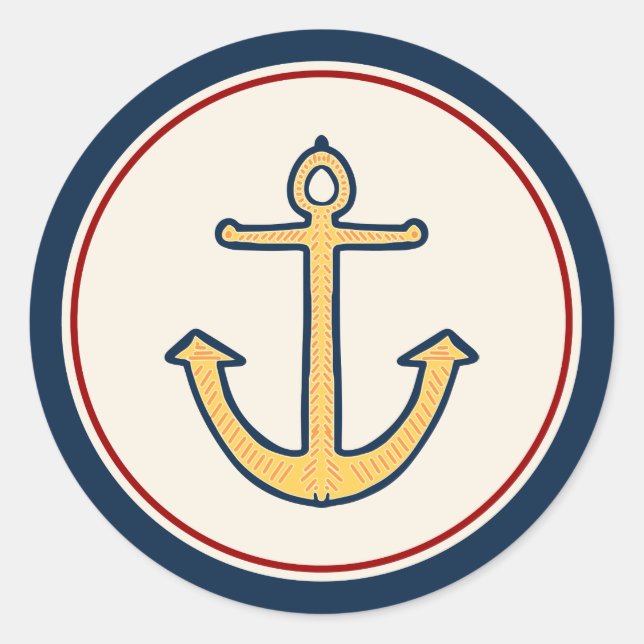 Nautic Yellow Anchor Runder Aufkleber (Vorderseite)