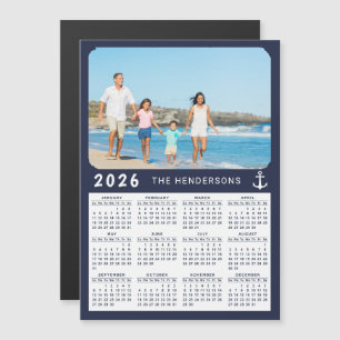 Nautical 2026 Foto Calendar Magnet Navy Blue