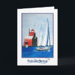 Nautical 70. Geburtstag Karte<br><div class="desc">Segelboot und roter Leuchtturm zum 70. Geburtstag.</div>