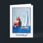 Nautical 70. Geburtstag Karte<br><div class="desc">Segelboot und roter Leuchtturm zum 70. Geburtstag.</div>