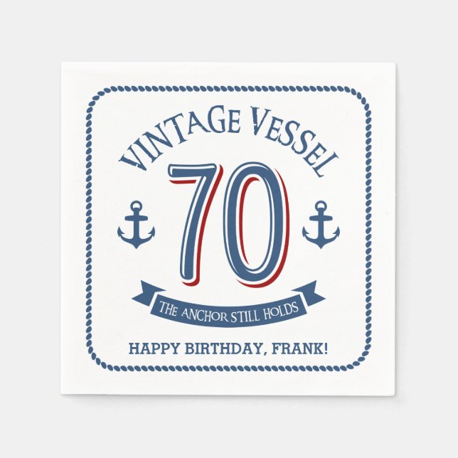 Nautical 70. Geburtstag Serviette (Vorderseite)