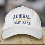 Nautical Admiral, dein Name für das Boot weiß Bestickte Kappe<br><div class="desc">Nautical Admiral Ihr Bootsname Personalisiert Baseball Cap Weiß</div>
