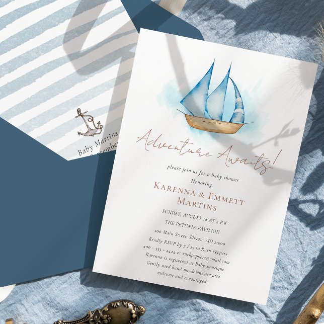 Nautical Adventure erwartet White Baby Shower Einladung (Von Creator hochgeladen)