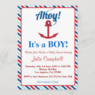 Nautical Ahoy Boy Baby Shower Einladung