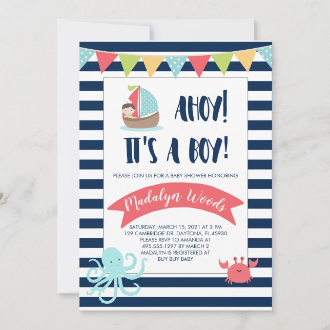 Nautical Ahoy! Das ist ein Junge! Babyparty Einladung (Vorderseite)