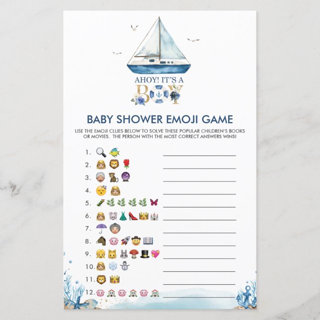 Nautical Ahoy Es ist ein Baby-Dusche Emoji Spiel (Vorderseite)