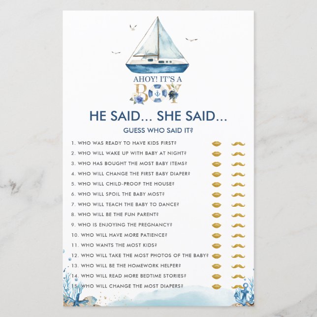 Nautical Ahoy Es ist ein Junge, sagte er sagte, si (Vorderseite)