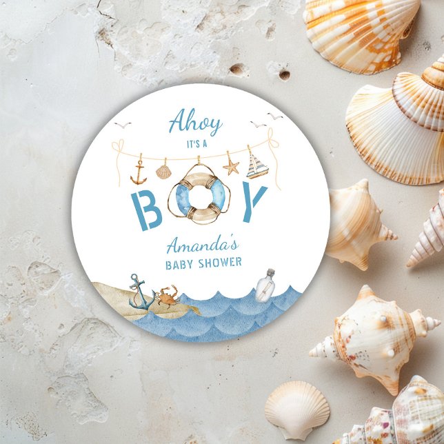 Nautical Ahoy Es ist eine Baby-Dusche Runder Aufkleber (Von Creator hochgeladen)