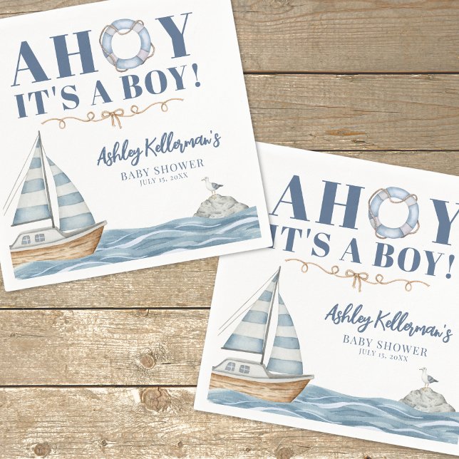 Nautical Ahoy Es ist eine Baby-Dusche Serviette (Nautical Ahoy It's A Boy Baby Shower Napkins)