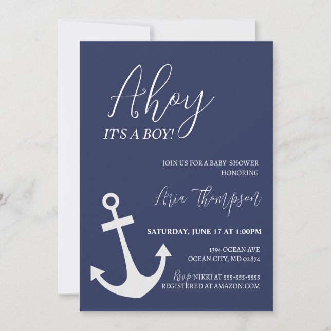 Nautical Ahoy Es ist eine Boy Baby Dusche Einladun Einladung (Vorderseite)