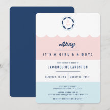 Nautical Ahoy Girl Boy Twins Kinderdusche Einladun